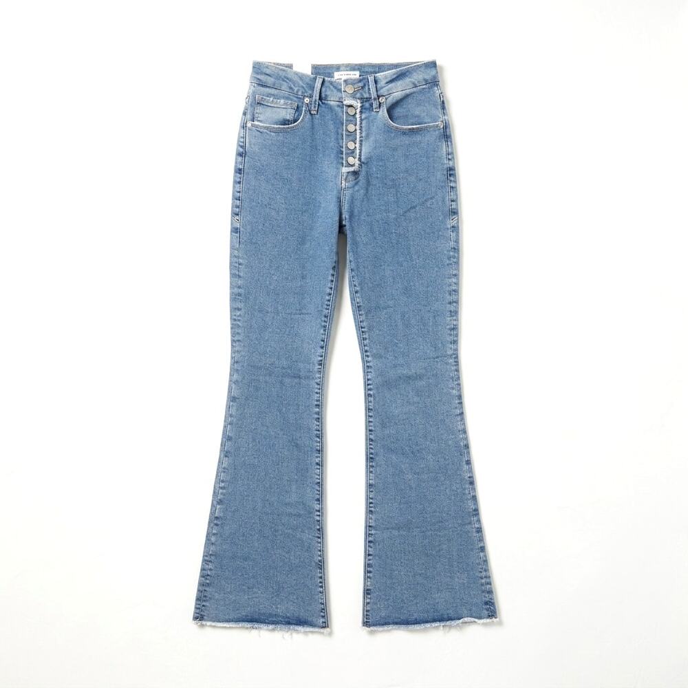 Good American Good Legs Flare Jeans Medium Wash Exposed Button Fly Womens 6